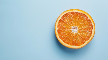 Halved orange on blue surface