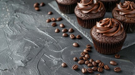 Wall Mural - Chocolate Cupcakes with Coffee Beans