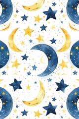Poster - Moon and Stars Watercolor Painting