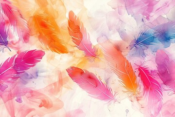 Poster - Colorful Feathers Floating in Air