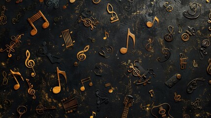 Poster - Music notes on black surface