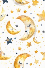 Poster - Moon and Stars Watercolor Painting