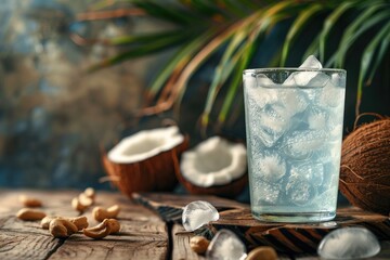 Poster - Refreshing glass of water with ice and nuts