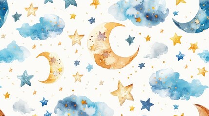 Poster - Night sky with stars and crescents