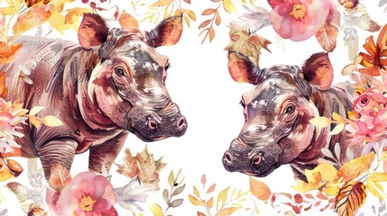 Poster - Two Rhinos Standing Together