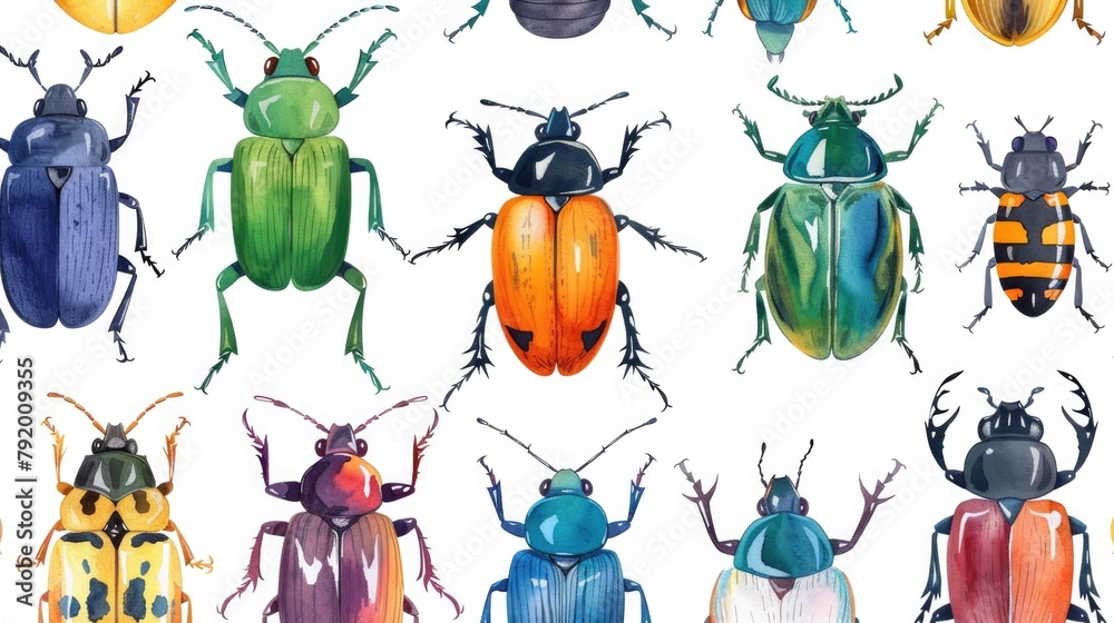 Colorful beetles on white background Stock Illustration | Adobe Stock