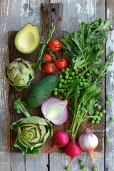 Poster - Fresh Vegetables on Wooden Cutting Board