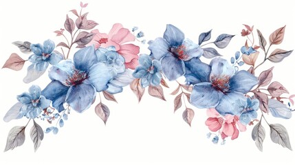 Poster - Blue and Pink Flowers Painting