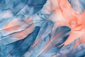 Poster - Bird Feathers Close Up on Blue Background
