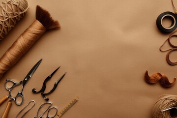 Poster - Sewing table with scissors and thread