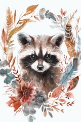 Sticker - Raccoon in Floral Surroundings