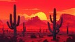The red desert sands stretch as far as the eye can see adorned with the iconic cacti that thrive in this barren landscape And as the sun dips low on the horizon casting a crimson hue over t