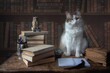 Smart kitty in a library