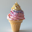 A colorful ice cream flavors in cones with toppings