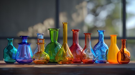 Sticker - a group of colorful glass bottles sitting next to each other