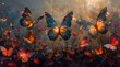 Futuristic Flora: Oil Painting Illuminates Garden with LED-Equipped Mechanical Butterflies
