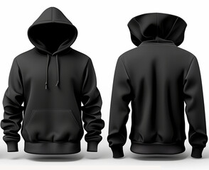 Wall Mural - Black hoodie mockup front and back showing different angles of hoodie can be used for multipurpose