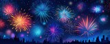 Fototapeta Pokój dzieciecy - A colorful fireworks display in the sky, a city in the background
