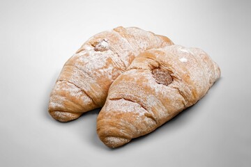 Canvas Print - Croissant bread  tasty dish on the desk