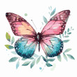 Beautiful butterfly watercolor vector illustration isolated on transparent background.