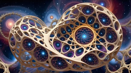 Sticker - Interstellar Fractal Webs: A Tapestry of Multidimensional Cosmic Spheres