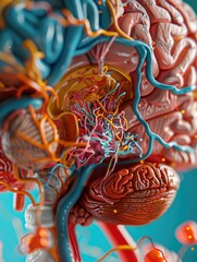 Poster - artistic interpretation of brain anatomy - a close-up, artistic representation of the brain's anatom