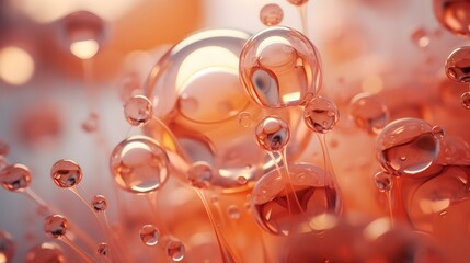Poster -  Immerse yourself in the enchanting world of oil bubbles swirling gracefully over a coral-colored surface, captured in mesmerizing HD quality