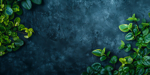 Wall Mural - a wall with green leaves and a blue background. the leaves are arranged in a way that they look like