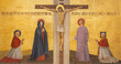 MILAN, ITALY - MARCH 48 2024:  The fresco of Crucifixino in the church Chiesa di San Gregorio Barbarigo by P. Rivetta (1965).