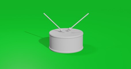 Poster - Isolated realistic white drum symbol front view with shadow. 3d illustration on green chroma key background