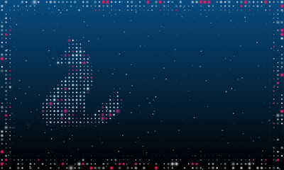 Poster - On the left is the fox symbol filled with white dots. Pointillism style. Abstract futuristic frame of dots and circles. Some dots is pink. Vector illustration on blue background with stars