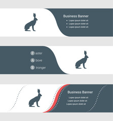 Poster - Set of blue grey banner, horizontal business banner templates. Banners with template for text and hare symbol. Classic and modern style. Vector illustration on grey background