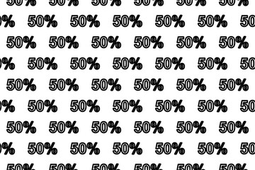 Poster - Seamless pattern completely filled with outlines of 50 percent symbols. Elements are evenly spaced. Vector illustration on white background