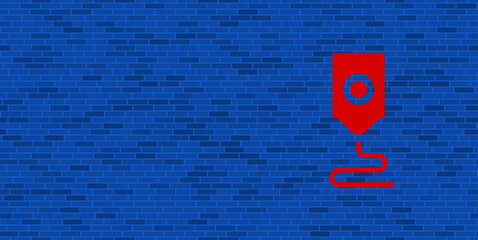 Poster - Blue Brick Wall with large red 3D printer symbol. The symbol is located on the right, on the left there is empty space for your content. Vector illustration on blue background