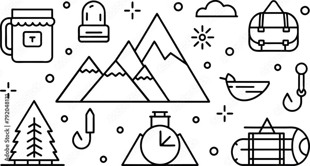 Camping Line Editable Icons set. Vector illustration in modern thin ...