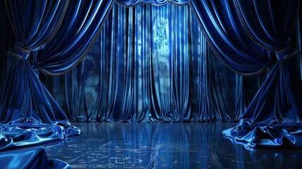 Wall Mural - Background featuring a blue velvet stage curtain