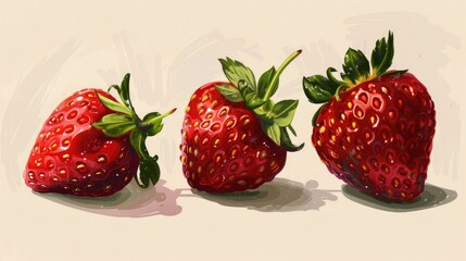 Canvas Print - Three luscious strawberries Intricate icon Array of culinary delights and essential ingredients for cooking