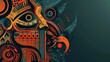 Vibrant tribal warrior profile illustration - An illustrative profile of a tribal warrior with detailed motifs and a dynamic color scheme set against a dark backdrop