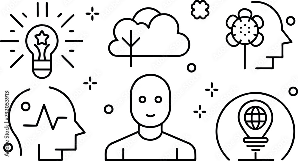 Mental Health Line Editable Icons set. Vector illustration in modern ...