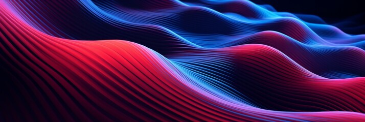Poster - Red And Blue Wavy Digital Artwork With Neon Glow. Fluid Abstract Waves In Neon Red And Blue Colors. Generative AI