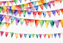Illustration Garlands Colorful Painting Background.Rainbow Isolated Greetings Event Card Flags White Design Carnival Invitation Buntings Watercolor Flag Confetti Color Bright Cartoon'