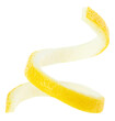 Fresh lemon skin isolated on a white background. Citrus twist peel. Citrus zest.