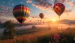 Colorful hot air balloons at sunrise