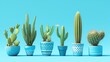 An eye catching blue flower pot showcasing vibrant cacti or succulents adding a touch of exotic charm with these decorative elements of nature