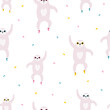 Colorful seamless pattern with funny dancing sloths in disco glasses and socks.