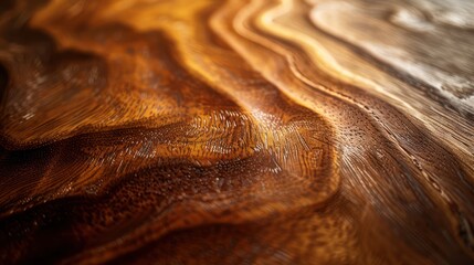 Wall Mural - This image features a detailed close-up of swirling wood grain patterns in a warm, amber hue, showcasing natural wooden textures and organic lines