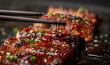 Food Photography, Glazed Beef Teriyaki with Chopsticks, Juicy Culinary Close-Up,