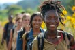Witness a heartwarming scene of diverse missionaries from different ethnic backgrounds walking side by side with genuine smiles in the missionary field