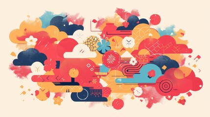Poster - 2d illustration featuring a cloud icon with a stylish abstract design