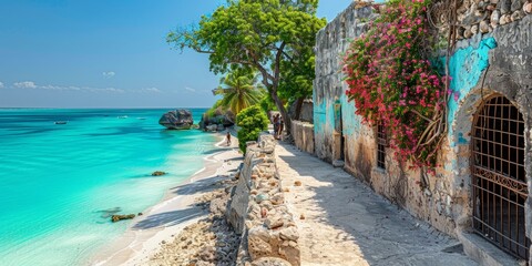 Wall Mural - View of the Ocean from the shore of Zanzibar